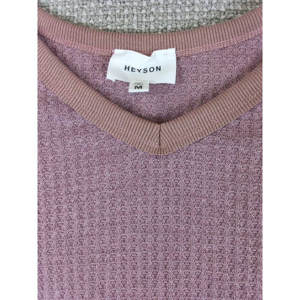 Heyson Mauve Pink Waffle Thermal Knit V-Neck Boxy Fit Top Size M